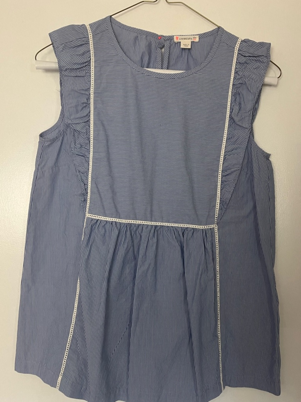 Crewcuts Blue and White Striped Ruffle-Shoulder Tunic